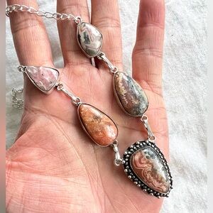 925 Stunning! Rhodochrosite Necklace w/ PYRITE!